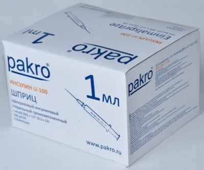 1 мл трехкомпонентный шприц Pakro инсулиновый U100 , с иглой 0,3х13, 100 шт купить оптом в Кемерово