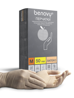 BENOVY / Перчатки латексные, неопудренные, натуральные, 50 пар в упак. S купить оптом в Кемерово